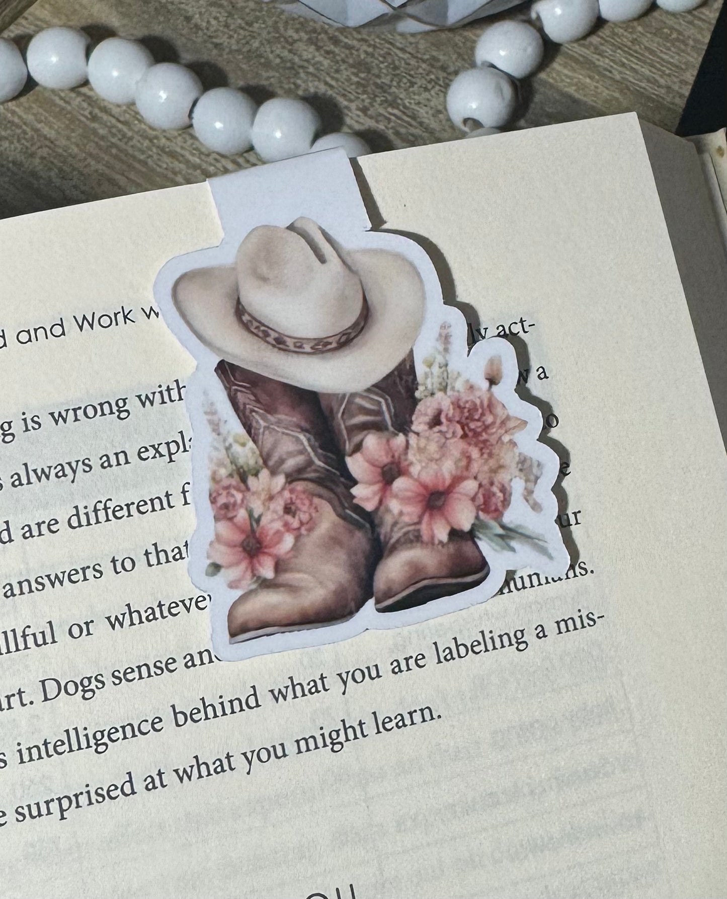 Cowgirl Boots and Flowers Magnetic Bookmark